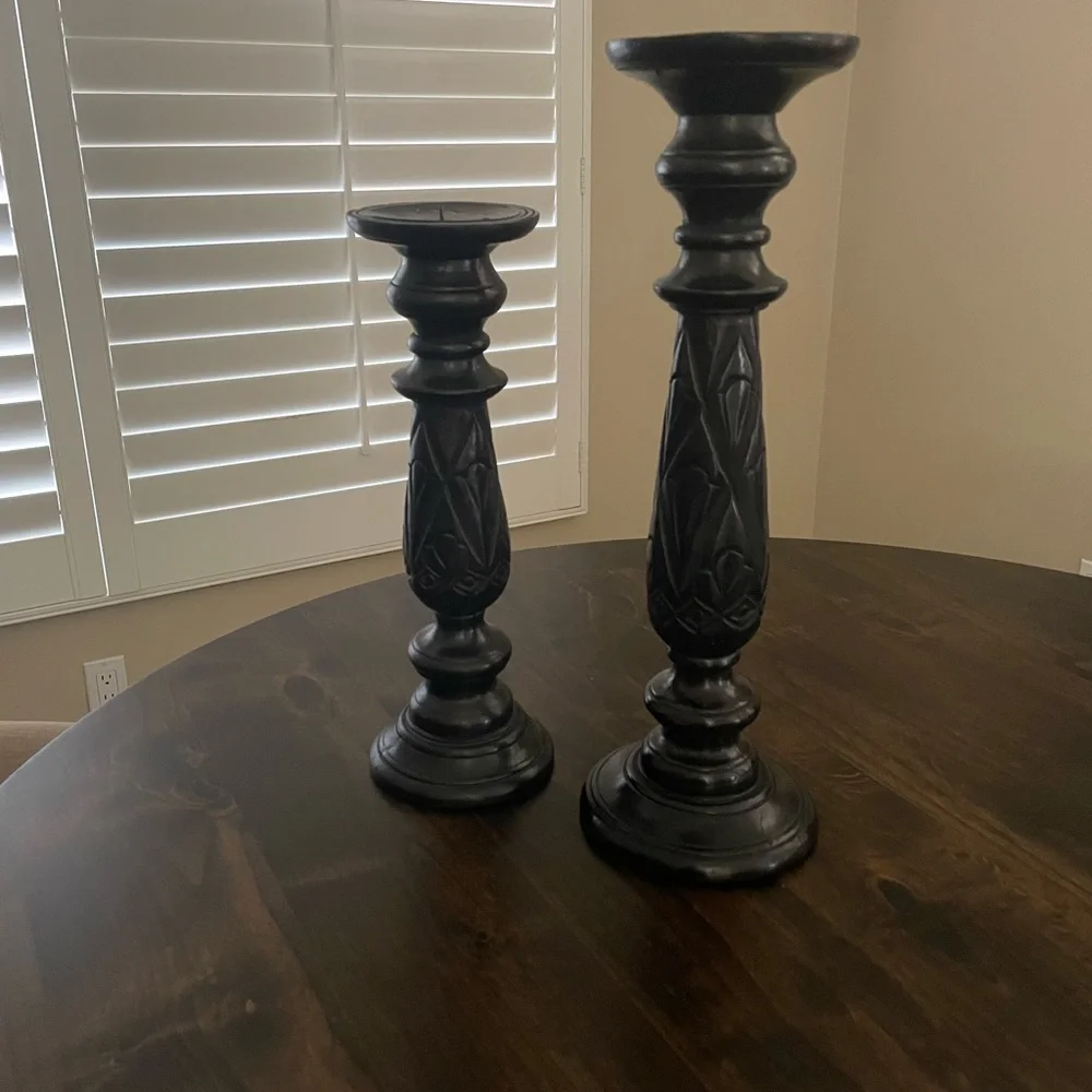 Elegant Set of Two Black Candle Holders